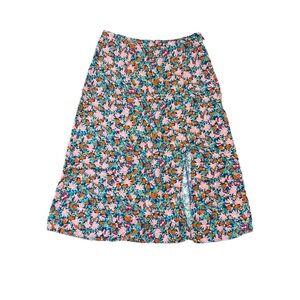 Loft Floral Linen MIDI Skirt Side Zip  A Line Floral Linen Blend Top